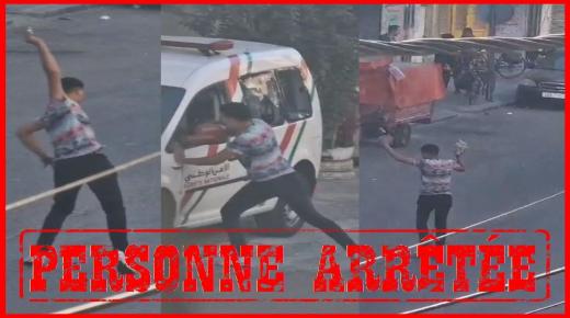 توقيف شخص في حالة غير طبيعية ألحق خسائر مادية بسيارة للشرطة بالشارع العام￼