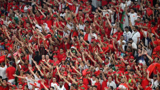 Morocco supporters cheer during the Qatar 2022 World Cup Group F football match between Canada and Morocco at the Al-Thumama Stadium in Doha on December 1, 2022. (Photo by Paul ELLIS / AFP)
